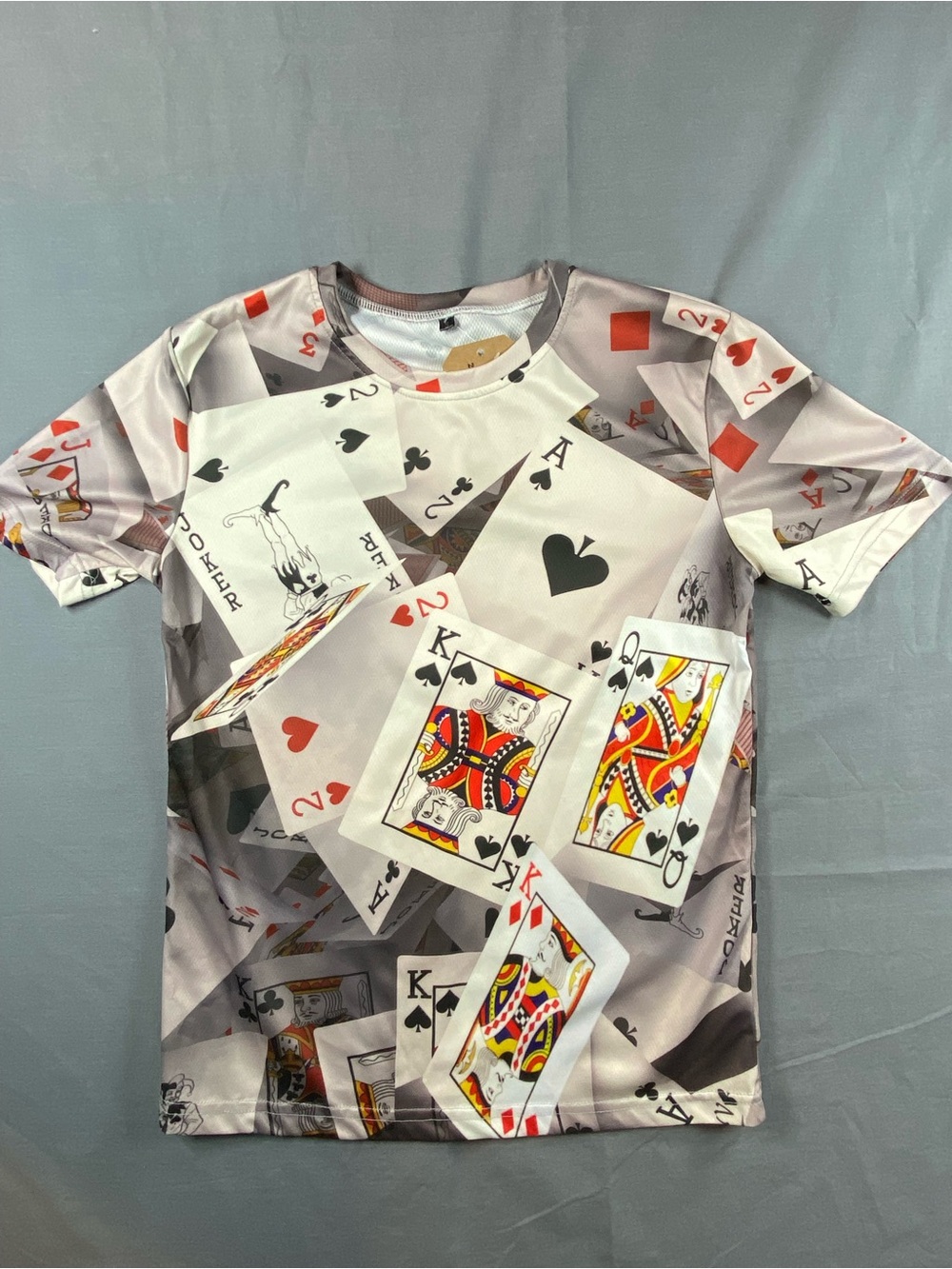 Kyku Men's Short Sleeve Graphic Playing Cards Tee - White/Grey